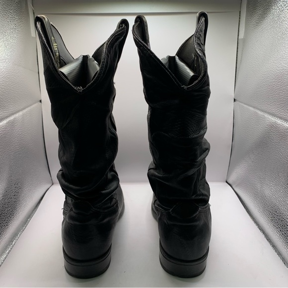 Dingo Slouch Cowboy Boots Black Pigskin Leather Western Biker 6.5D need insoles - Picture 8 of 10